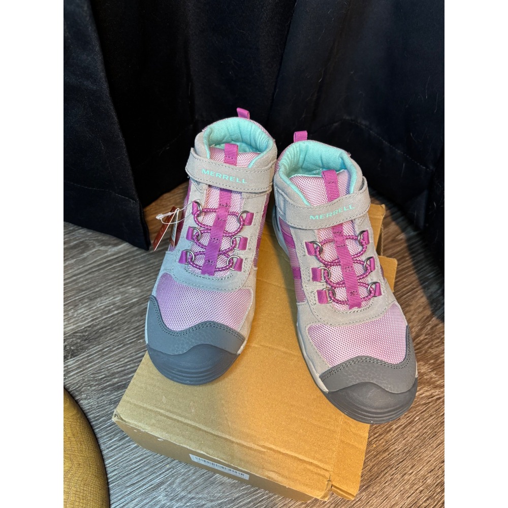 Merrell Bare Steps Hiker Girls Grey Pink Aqua Water Repellent Boots Size 37 NIB